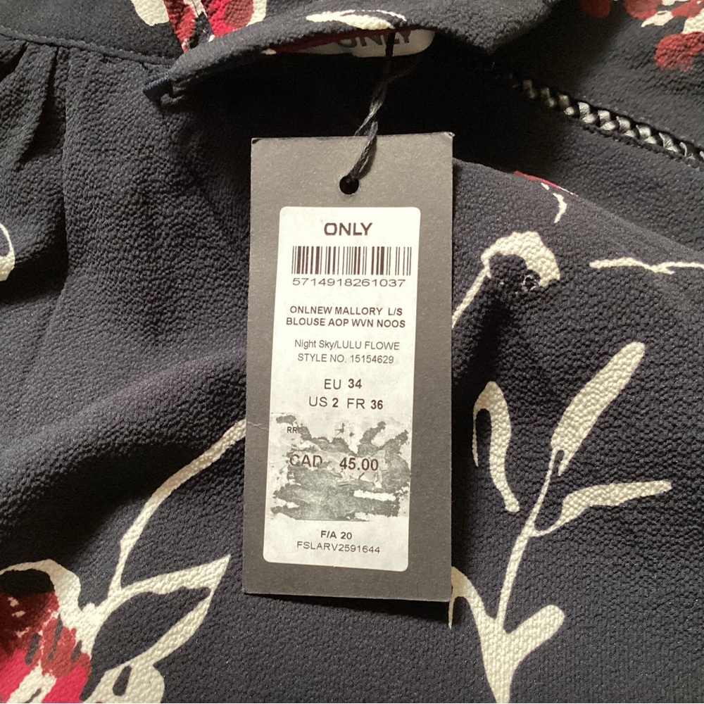 NWT Only ‘Mallory’ Long Sleeved Floral Print Blouse, Size 2 - Picture 5 of 10